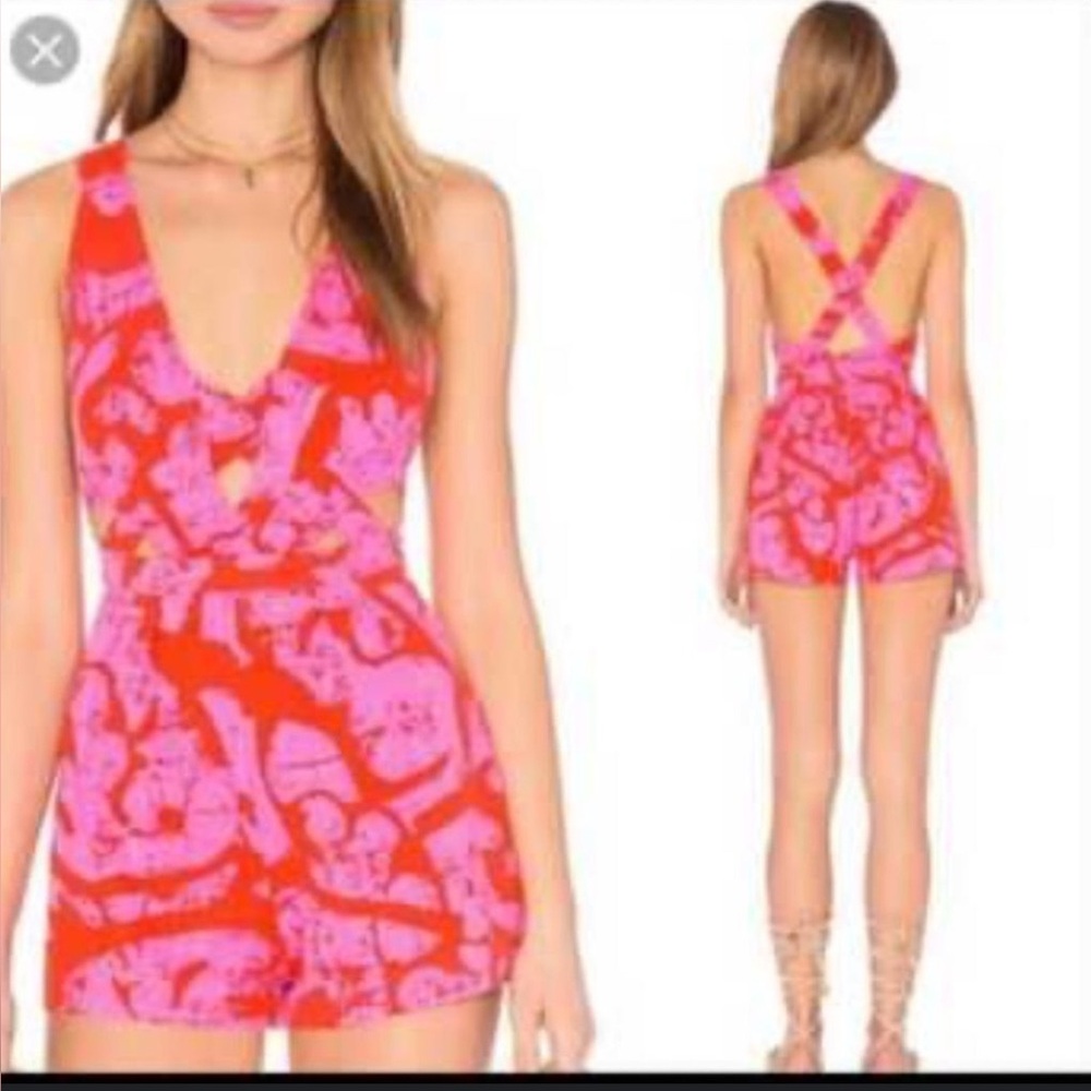 Vibrant free people  Pink and Red Cross-Back Romper